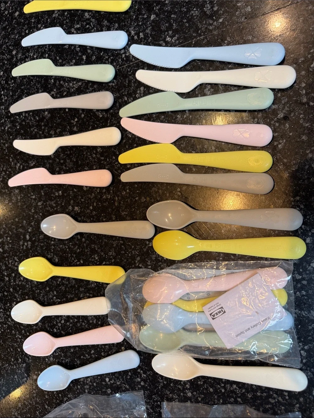 ILEA KALAS 7.5 diameter Pastel Multicolor Plates (9) and 12 spoons & 12  knives